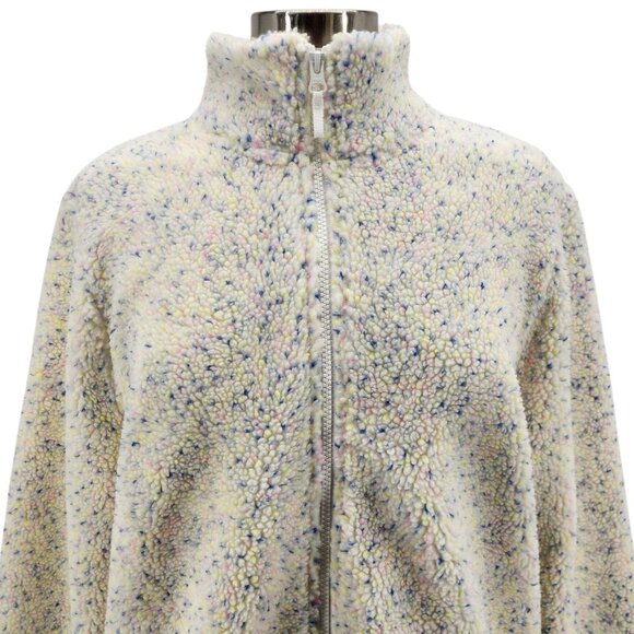NWT J. Crew Factory Sherpa Fleece Ivory Speckle Zipper Jacket Womens Large - Picture 2 of 11